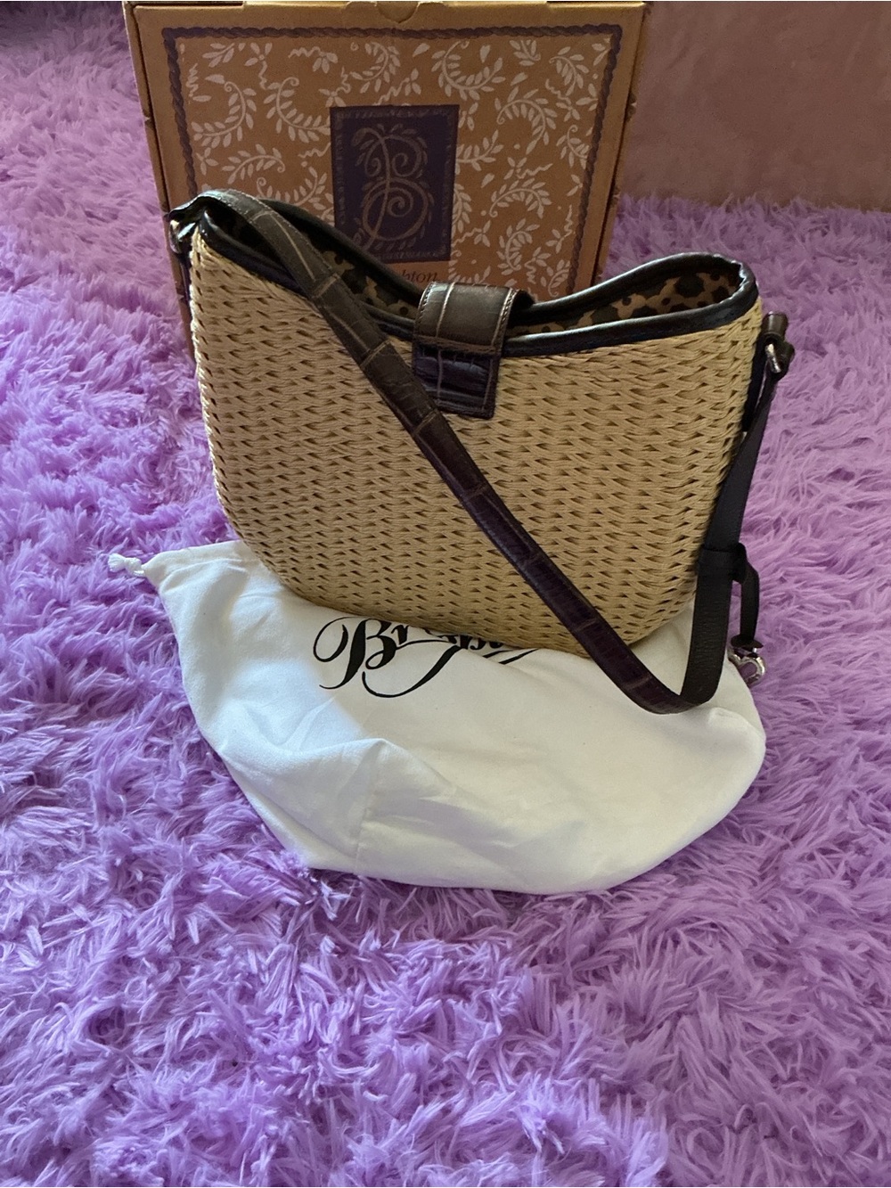Brighton Natural Woven Shoulder Bag with Brown Trim - Picture 10 of 15